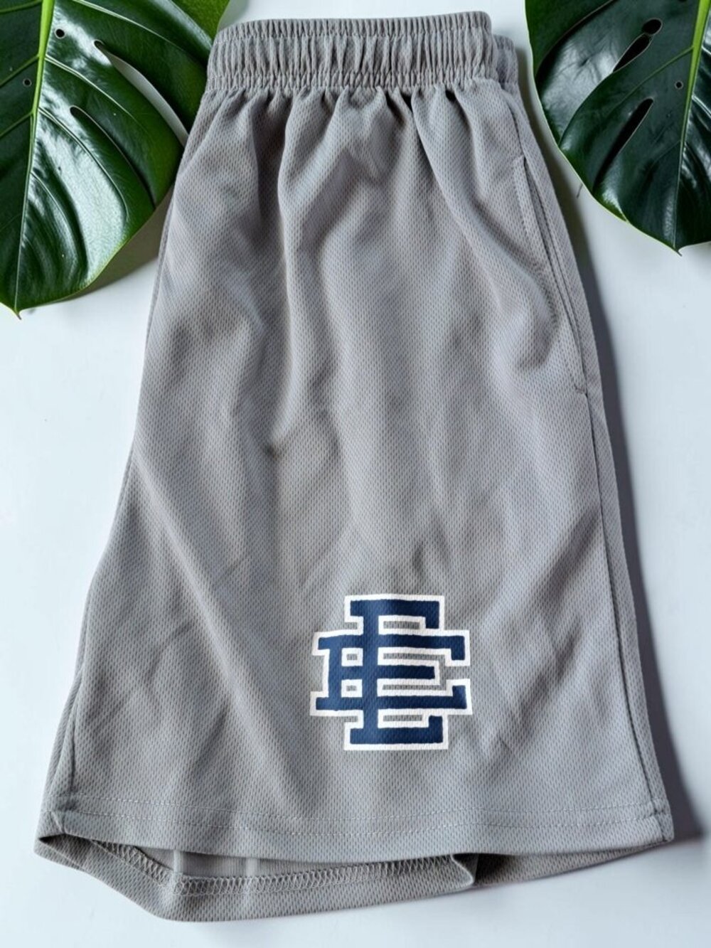 Eric Emanuel Gray Mesh Athletic Shorts with Blue Crest Drawstring Pockets